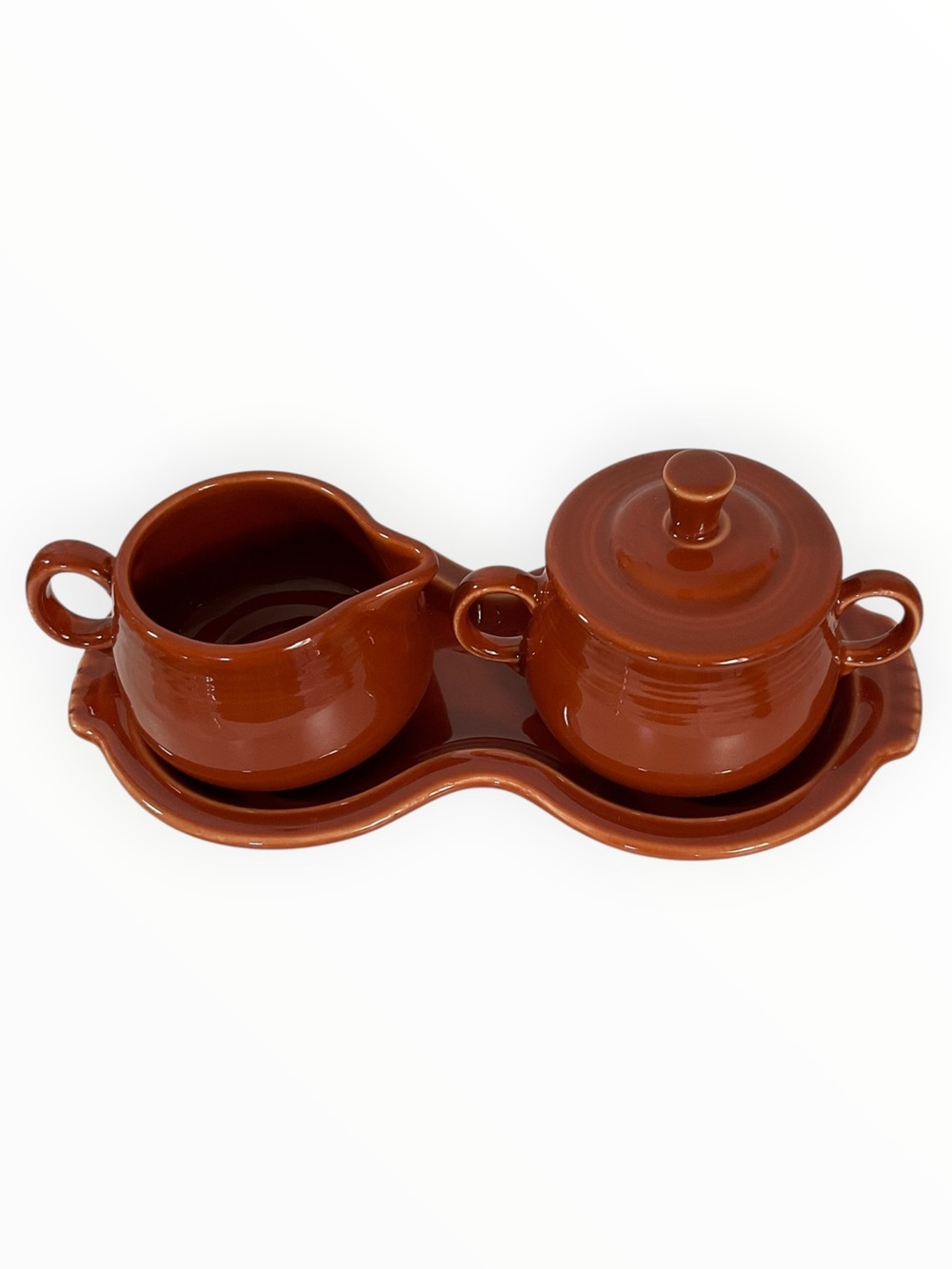 Fiesta HLC Persimmon Creamer Sugar Bowl Tray Set Homer Laughlin USA